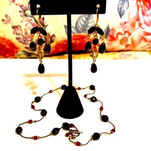 ❤️ Pierced Earrings Black Beaded Necklace OS